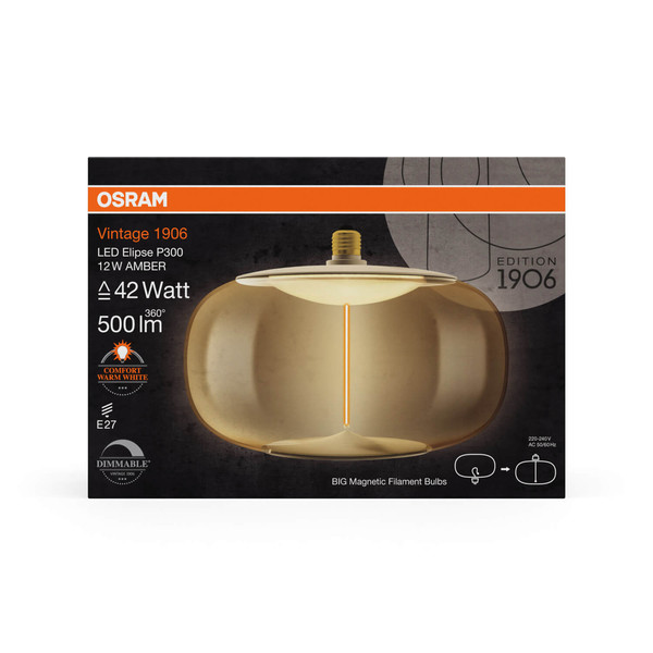OSRAM LED Lampe VINTAGE 1906 BIG DECORATIVE BULB WITH Filament-MAGNETIC STYLE 12W 818 Amber E27 Dimmbar Warmweiss 4058075836242