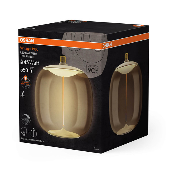 OSRAM LED Lampe VINTAGE 1906 BIG DECORATIVE BULB WITH Filament-MAGNETIC STYLE 12W 818 Amber E27 Dimmbar Warmweiss 4058075836266