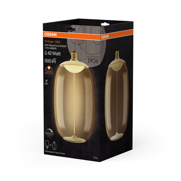 OSRAM LED Lampe VINTAGE 1906 BIG DECORATIVE BULB WITH Filament-MAGNETIC STYLE 12W 818 Amber E27 Dimmbar Warmweiss 4058075836280
