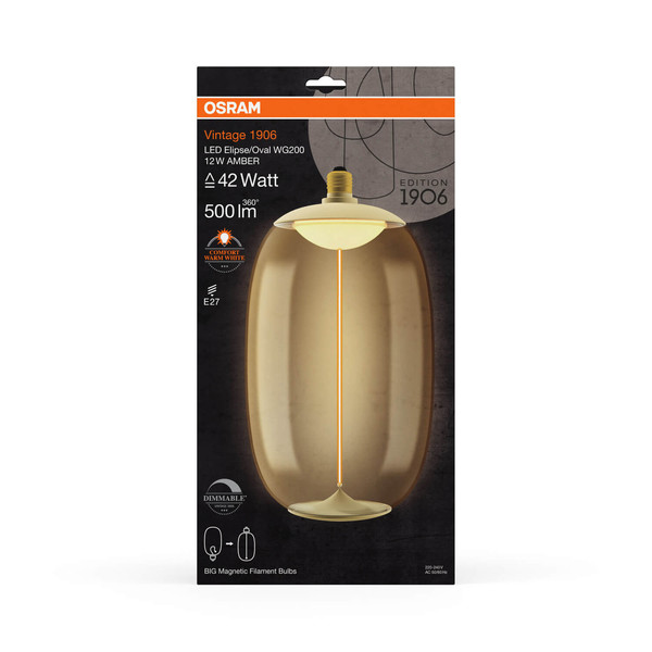 OSRAM LED Lampe VINTAGE 1906 BIG DECORATIVE BULB WITH Filament-MAGNETIC STYLE 12W 818 Amber E27 Dimmbar Warmweiss 4058075836280