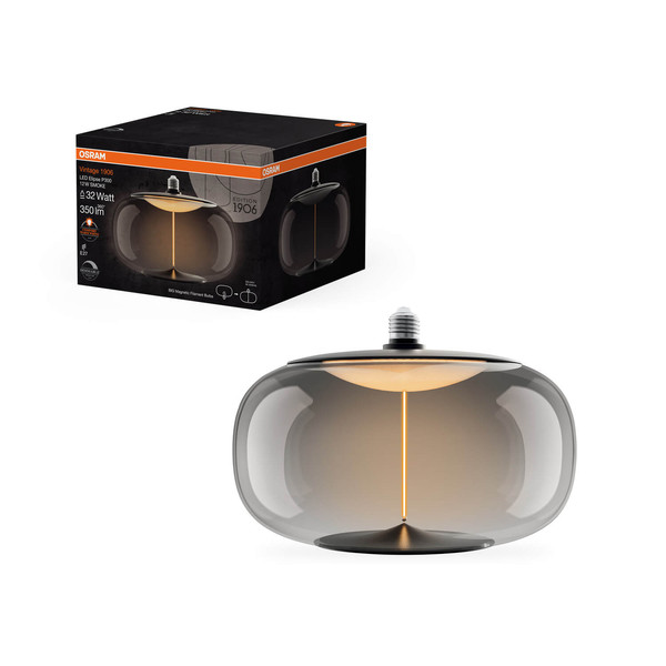OSRAM LED Lampe VINTAGE 1906 BIG DECORATIVE BULB WITH Filament-MAGNETIC STYLE 12W 818 Smoke E27 Dimmbar Warmweiss 4058075836303