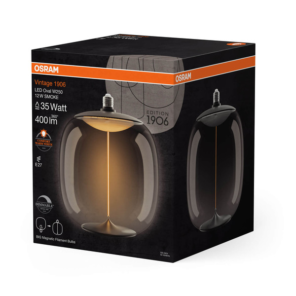 OSRAM LED Lampe VINTAGE 1906 BIG DECORATIVE BULB WITH Filament-MAGNETIC STYLE 12W 818 Smoke E27 Dimmbar Warmweiss 4058075836327