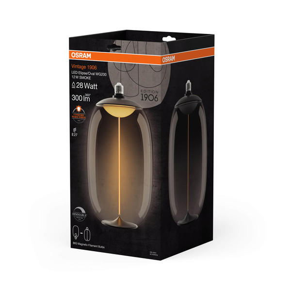 OSRAM LED Lampe VINTAGE 1906 BIG DECORATIVE BULB WITH Filament-MAGNETIC STYLE 12W 818 Smoke E27 Dimmbar Warmweiss 4058075836341