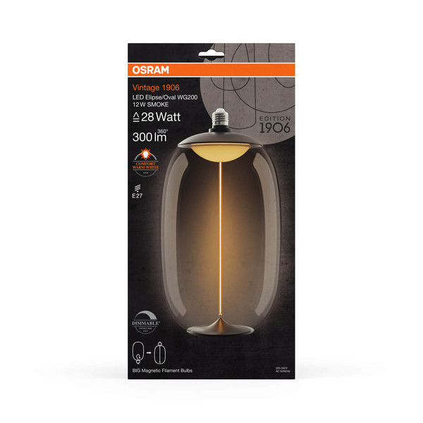 OSRAM LED Lampe VINTAGE 1906 BIG DECORATIVE BULB WITH Filament-MAGNETIC STYLE 12W 818 Smoke E27 Dimmbar Warmweiss 4058075836341