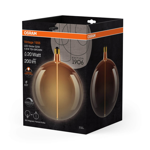 OSRAM LED Lampe VINTAGE 1906 DECORATIVE BULB WITH Filament-MAGNETIC STYLE 4.8W 818 Tea Brown E27 Dimmbar Warmweiss 4058075836426