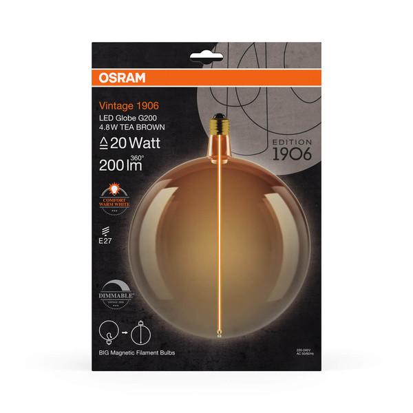 OSRAM LED Lampe VINTAGE 1906 DECORATIVE BULB WITH Filament-MAGNETIC STYLE 4.8W 818 Tea Brown E27 Dimmbar Warmweiss 4058075836426