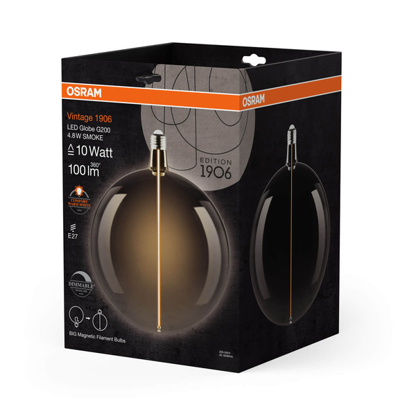 OSRAM LED Lampe VINTAGE 1906 DECORATIVE BULB WITH Filament-MAGNETIC STYLE 4.8W 818 Smoke E27 Dimmbar Warmweiss 4058075836501