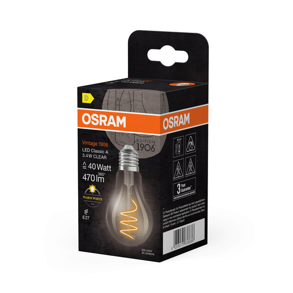 OSRAM LED Lampe Vintage 1906 CLASSIC A 3.4W 827 Clear E27 Warmweiss 4058075836686