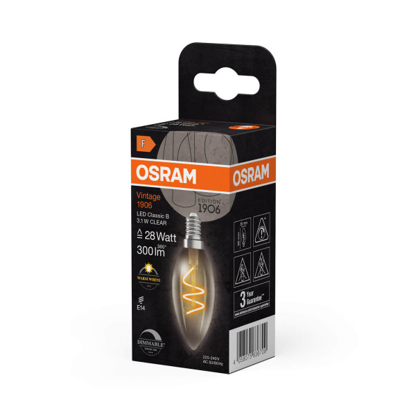 OSRAM LED Lampe Vintage 1906 CLASSIC A,B,P SLIM Filament 3.1W 927 Clear E14 Dimmbar Warmweiss 4058075836709