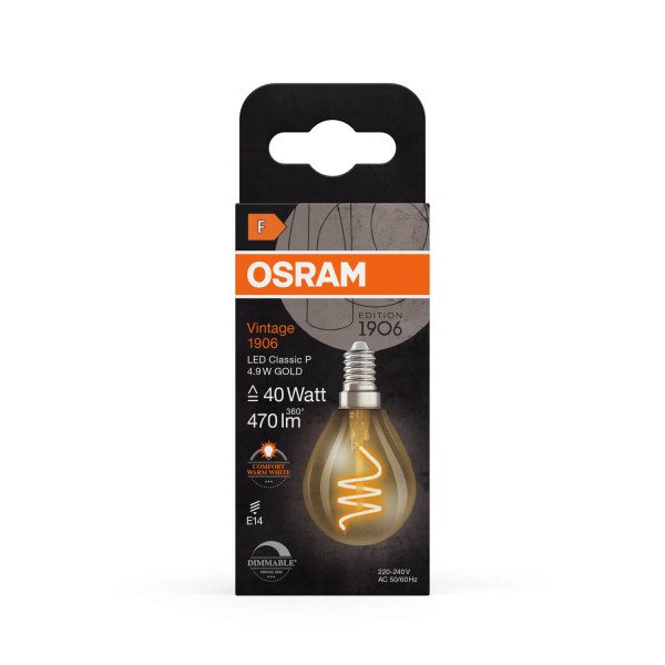 OSRAM LED Lampe Vintage 1906 CLASSIC A,B,P SLIM Filament 4.9W 922 Gold E14 Dimmbar Warmweiss 4058075836761