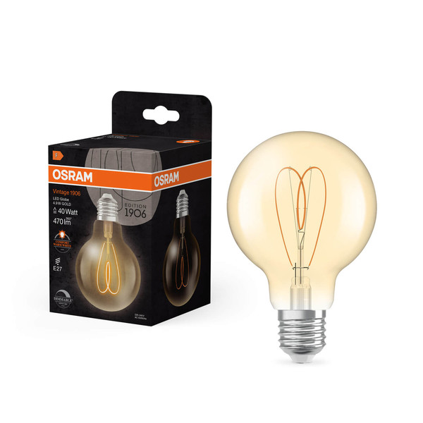 OSRAM LED Lampe Vintage 1906 CLASSIC Globe 4.9W 922 Gold E27 Dimmbar Warmweiss 4058075836860