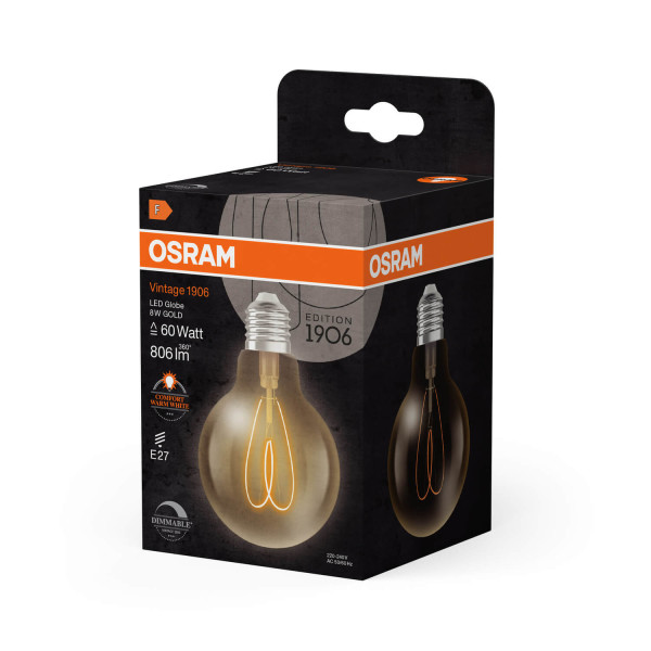 OSRAM LED Lampe Vintage 1906 CLASSIC Globe 8W 922 Gold E27 Dimmbar Warmweiss 4058075836884