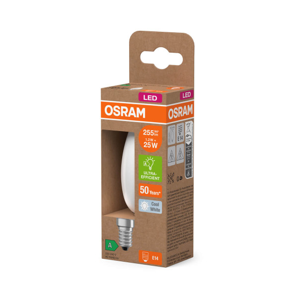 OSRAM LED Lampe CLASSIC B höchste Energieeffizienzklasse A 1.2W 840 Frosted E14 Neutralweiss 4058075839281