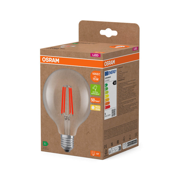 OSRAM LED Lampe LAMPS ENERGY CLASS A höchste Energieeffizienzklasse A Filament CLASSIC Globe 5W 827 Clear E27 Warmweiss 4058075839502