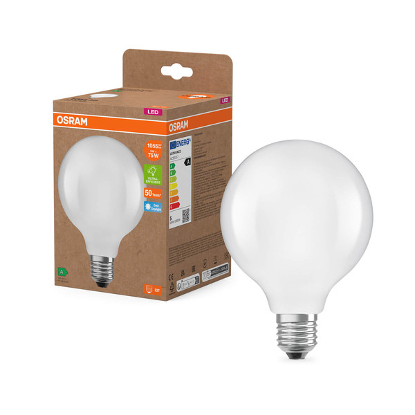 OSRAM LED Lampe LAMPS ENERGY CLASS A höchste Energieeffizienzklasse A Filament CLASSIC Globe 5W 865 Frosted E27 Kaltweiss 4058075839588