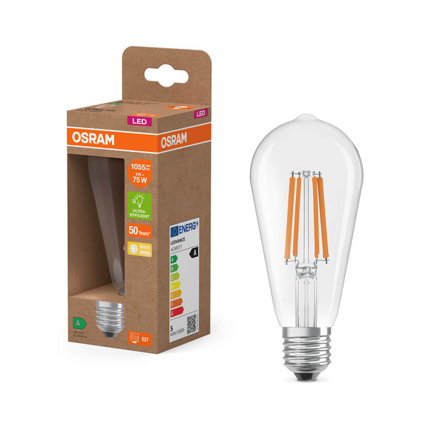 OSRAM LED Lampe LAMPS ENERGY CLASS A höchste Energieeffizienzklasse A Filament CLASSIC Edison 5W 827 Clear E27 Warmweiss 4058075839809