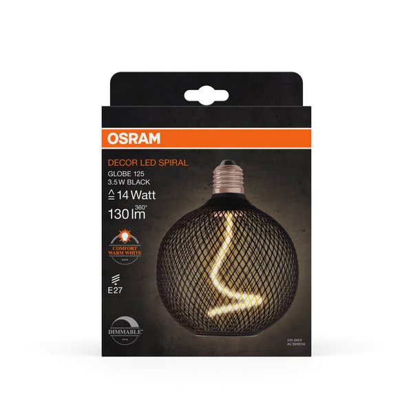 OSRAM LED Designleuchte DECOR SPIRAL Filament LAMP IN METAL HOUSING 3.5W 818 E27 Dimmbar Warmweiss 4058075840287
