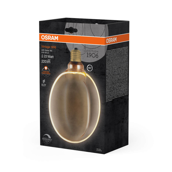 OSRAM LED Lampe VINTAGE 1906 CLASSIC GLOBE O - SHAPE Filament 4W 818 Gold E27 Dimmbar Warmweiss 4058075846043