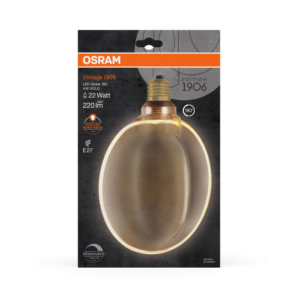 OSRAM LED Lampe VINTAGE 1906 CLASSIC GLOBE O - SHAPE Filament 4W 818 Gold E27 Dimmbar Warmweiss 4058075846043