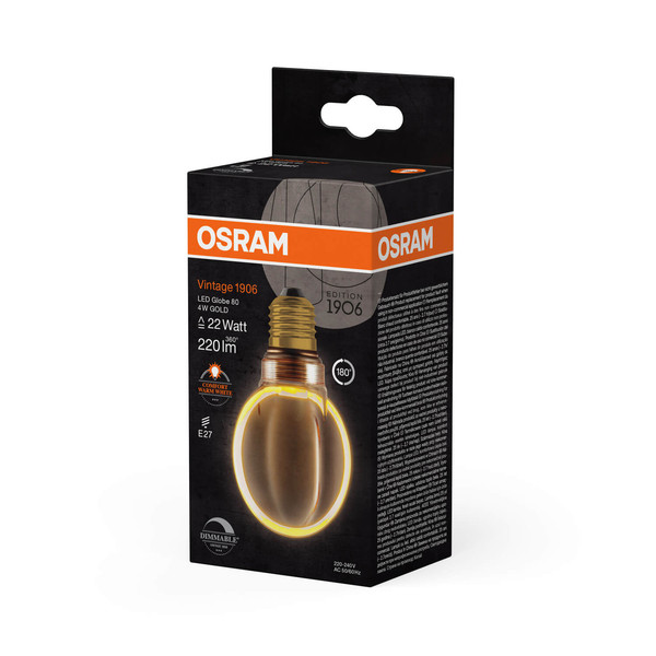 OSRAM LED Lampe VINTAGE 1906 CLASSIC GLOBE O - SHAPE Filament 4W 818 Gold E27 Dimmbar Warmweiss 4058075846067