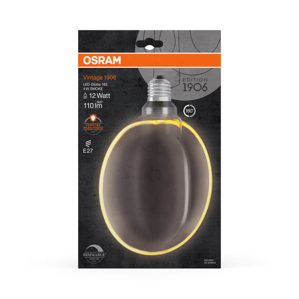 OSRAM LED Lampe VINTAGE 1906 CLASSIC GLOBE O - SHAPE Filament 4W 818 Smoke E27 Dimmbar Warmweiss 4058075846128