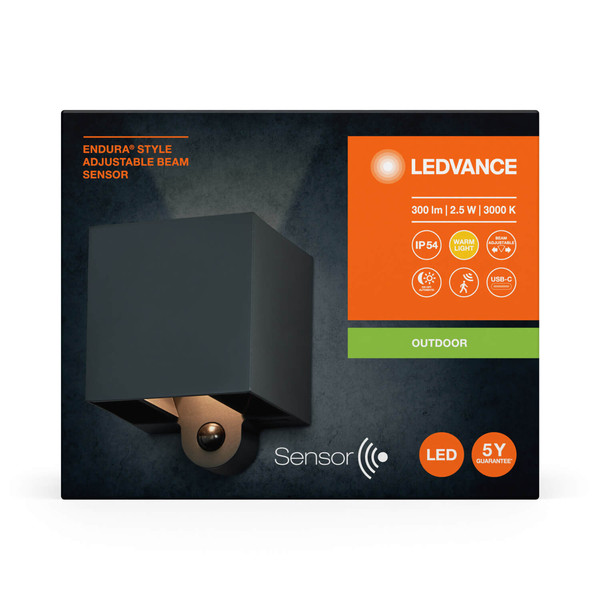 LEDVANCE LED Außenleuchte Endura Style Sensor USB Adjustable Beam Dark Gray Warmweiss 4099854185403