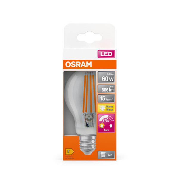 OSRAM LED Lampe CLASSIC A MOTION & DAYLIGHT SENSOR 7.3W 827 Clear E27 Warmweiss 4099854235726