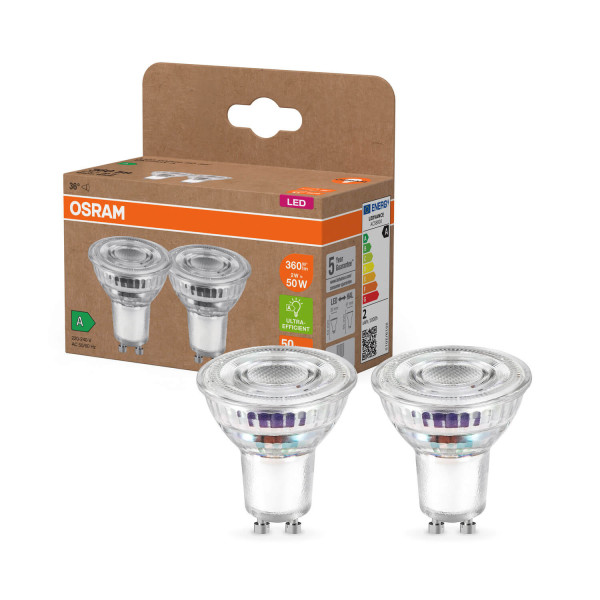 2er Pack OSRAM LED Spot, Strahler LAMPS höchste Energieeffizienzklasse A REFLECTOR 2W 827 GU10 Warmweiss 4099854245299