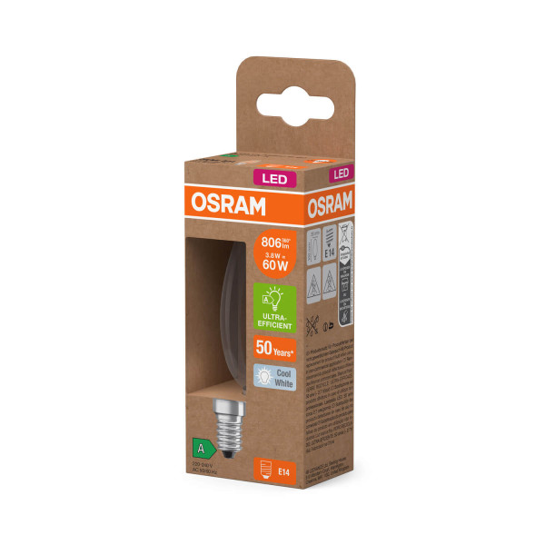 OSRAM LED Lampe CLASSIC B höchste Energieeffizienzklasse A 3.8W 840 Clear E14 Neutralweiss 4099854255144