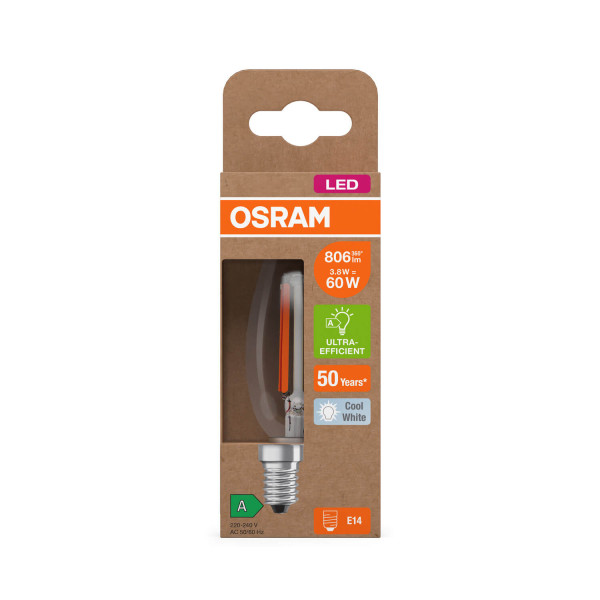 OSRAM LED Lampe CLASSIC B höchste Energieeffizienzklasse A 3.8W 840 Clear E14 Neutralweiss 4099854255144