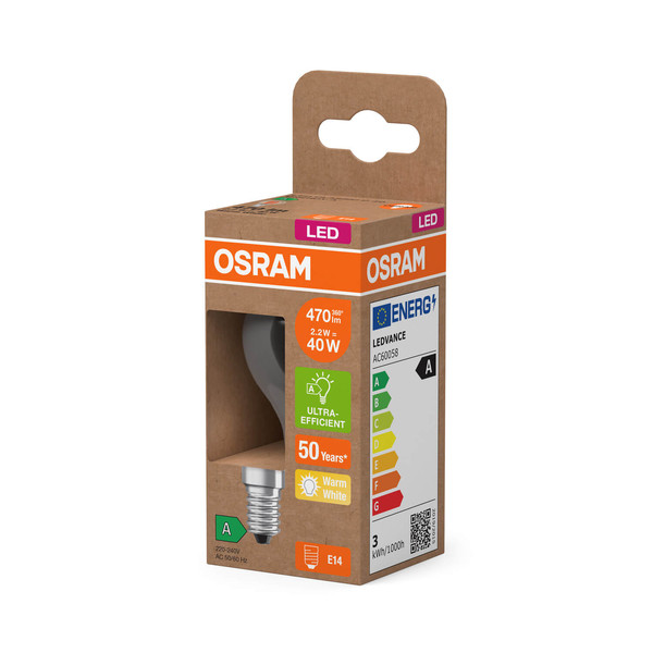 OSRAM LED Lampe CLASSIC P höchste Energieeffizienzklasse A 2.2W 827 Clear E14 Warmweiss 4099854255168
