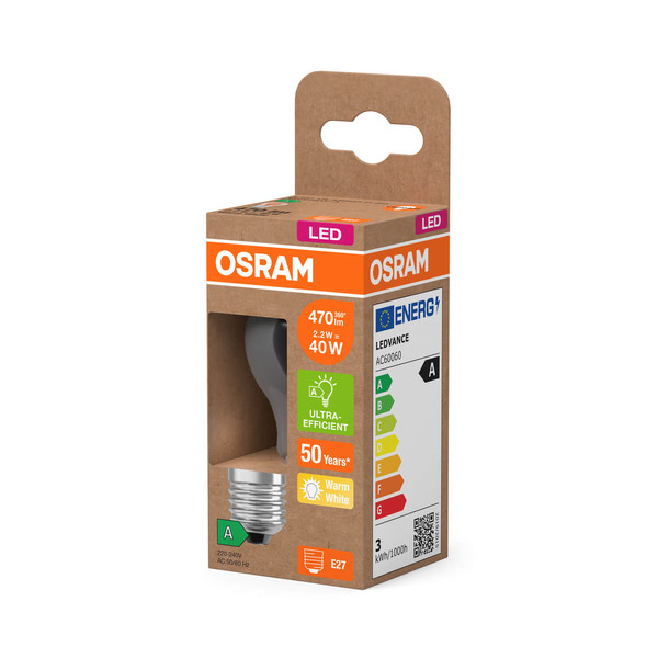 OSRAM LED Lampe CLASSIC P höchste Energieeffizienzklasse A 2.2W 827 Clear E27 Warmweiss 4099854255182