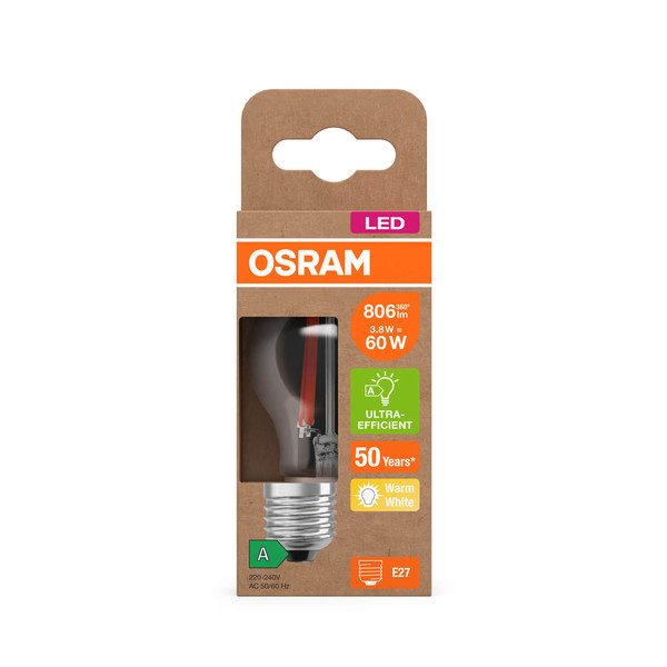 OSRAM LED Lampe CLASSIC P höchste Energieeffizienzklasse A 3.8W 827 Clear E27 Warmweiss 4099854255243
