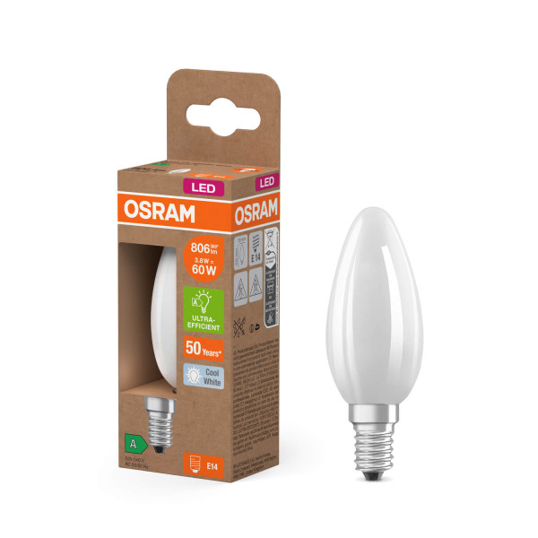 OSRAM LED Lampe CLASSIC B höchste Energieeffizienzklasse A 3.8W 840 Frosted E14 Neutralweiss 4099854255731