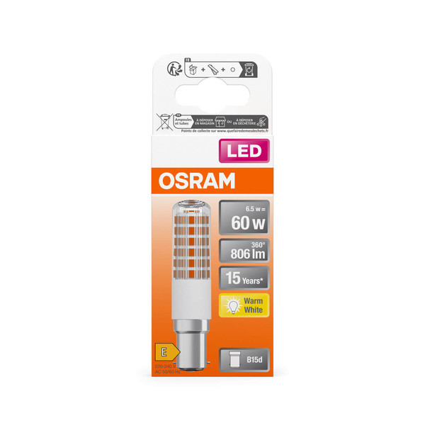 OSRAM LED Lampe SPECIAL T SLIM 6.5W 827 Clear B15d Warmweiss 4099854266706