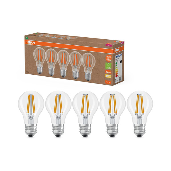OSRAM LED Leuchtmittel LED LAMPS ENERGY CLASS A ENERGY EFFICIENCY Filament CLASSIC A 7.2W 827 Clear E27 Warm weiß 4099854297496