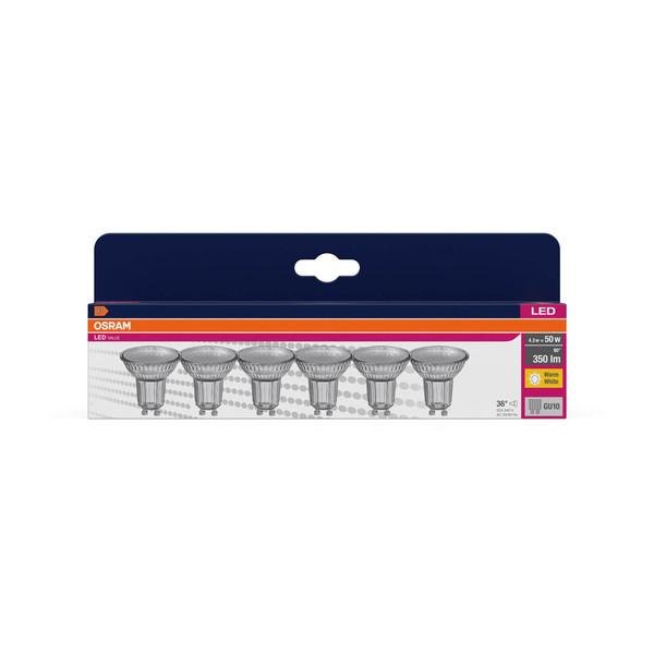 6er Pack OSRAM LED Spot, Strahler VALUE PAR16 4.3W 827 GU10 Warmweiss 4099854334443
