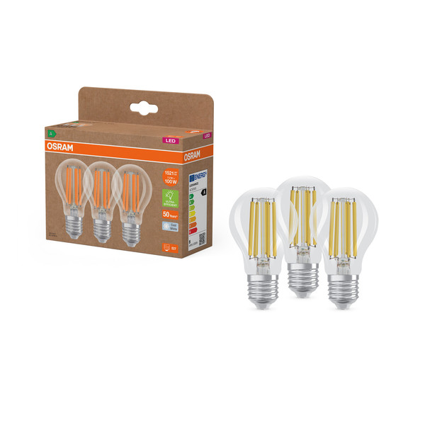 OSRAM LED Leuchtmittel LED LAMPS ENERGY CLASS A ENERGY EFFICIENCY Filament CLASSIC A 7.2W 840 Clear E27 Neutralweiss 4099854348075
