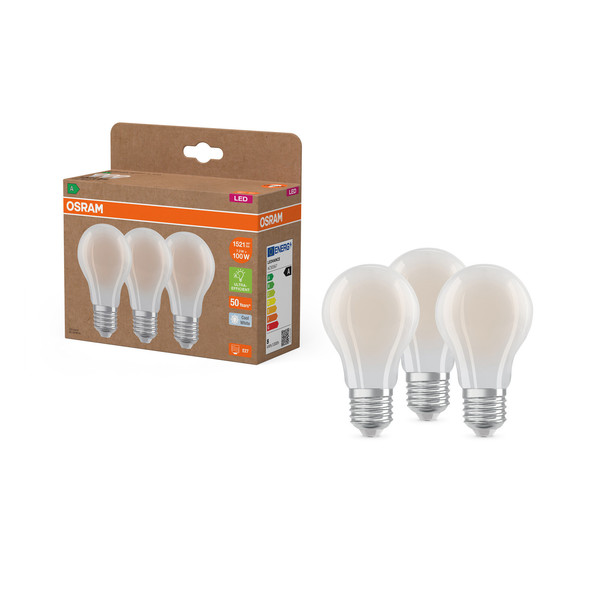 OSRAM LED Leuchtmittel LED LAMPS ENERGY CLASS A ENERGY EFFICIENCY Filament CLASSIC A 7.2W 840 Frosted E27 Neutralweiss 4099854348099