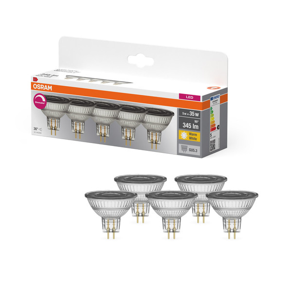 OSRAM LED Leuchtmittel LED BASE MR16 5W 927 GU5.3 Dimmbar Warm weiß 4099854352393