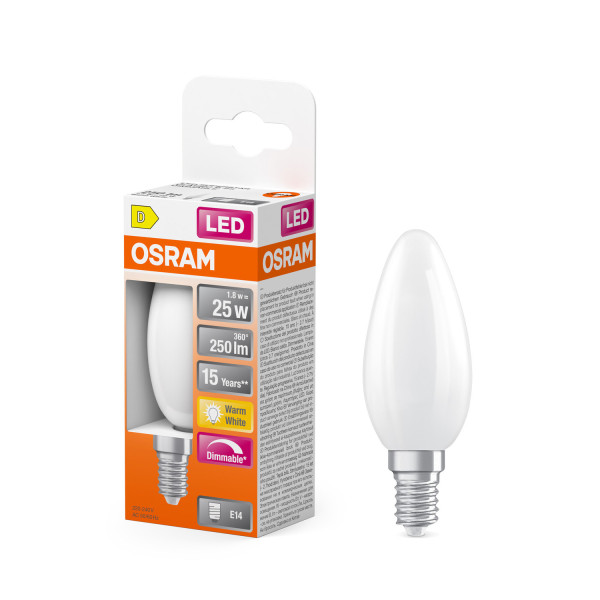 OSRAM LED Leuchtmittel LED Retrofit CLASSIC B DIM 1.8W 827 Frosted E14 Dimmbar Warm weiß 4099854445347