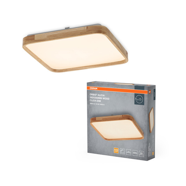 OSRAM LED Deckenleuchte Orbis Alicia 292X292MM 16W 830 Click DIM Wood Decor Dimmbar Warm weiß 4099854445651