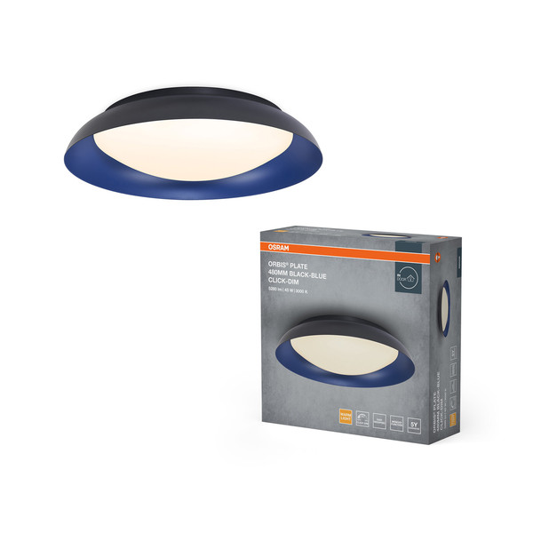 OSRAM LED Deckenleuchte Orbis Plate 480MM 45W 830 Click DIM Black and Blue Dimmbar Warm weiß 4099854449963