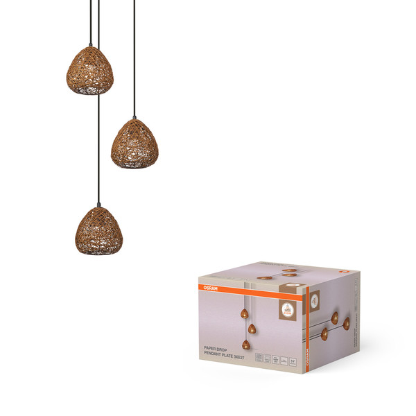 OSRAM Pendelleuchte Decor Paper Drop Pendant Plate 3XE27 Beige 4099854460678