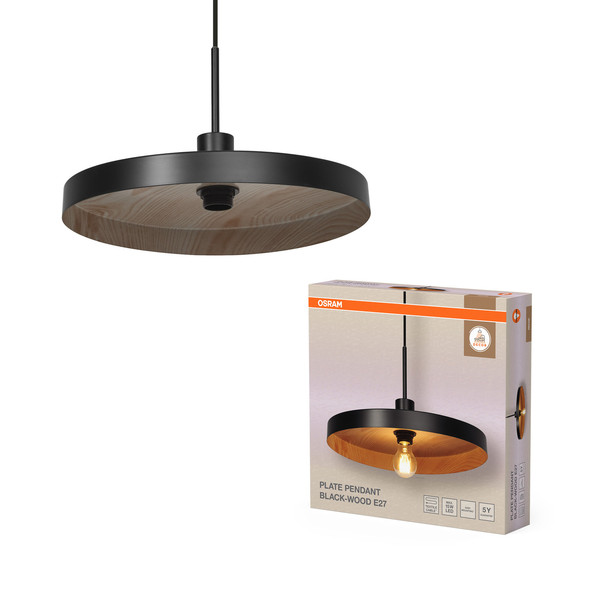 OSRAM Pendelleuchte Decor Plate Pendant E27 Black Wood Decor 4099854461057