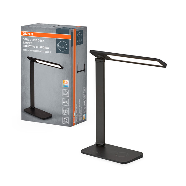 OSRAM LED Tischleuchte Office Line Desk Banker Inductive Charging 17W CCT Black Dimmbar Warm weiß,Kalt weiß,Kaltes Tageslicht 4099854464195