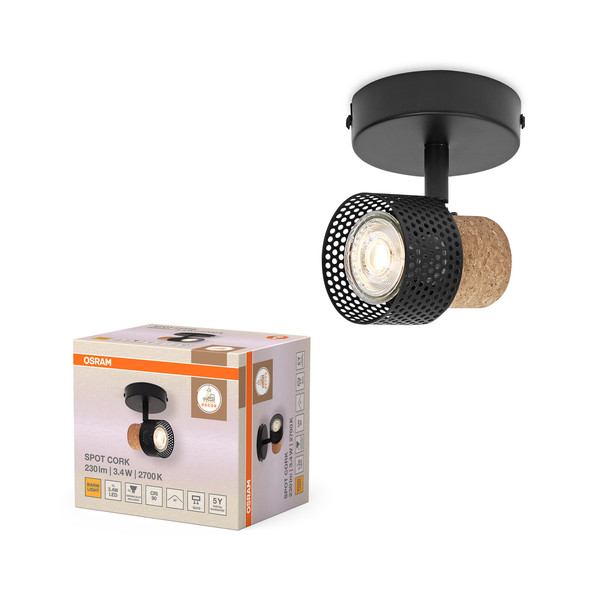 OSRAM LED Deckenleuchte DECOR SPOT CORK BLACK 1x3.4W 927 DIM Dimmbar Warm weiß 4099854470615