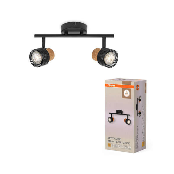 OSRAM LED Deckenleuchte DECOR SPOT CORK BLACK 2x3.4W 927 DIM Dimmbar Warm weiß 4099854470639
