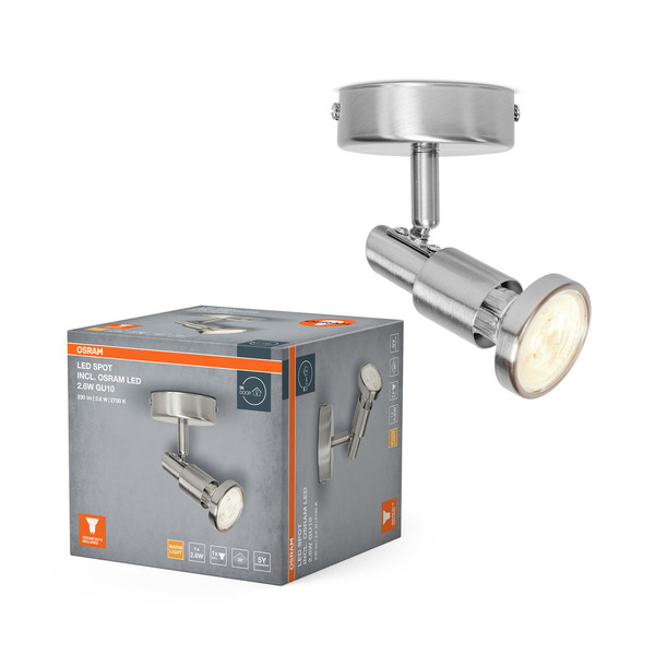 OSRAM LED Spotleuchte LED SPOT BRUSHED SILVER GU10 2.6W 2700K Warm weiß 4099854473548