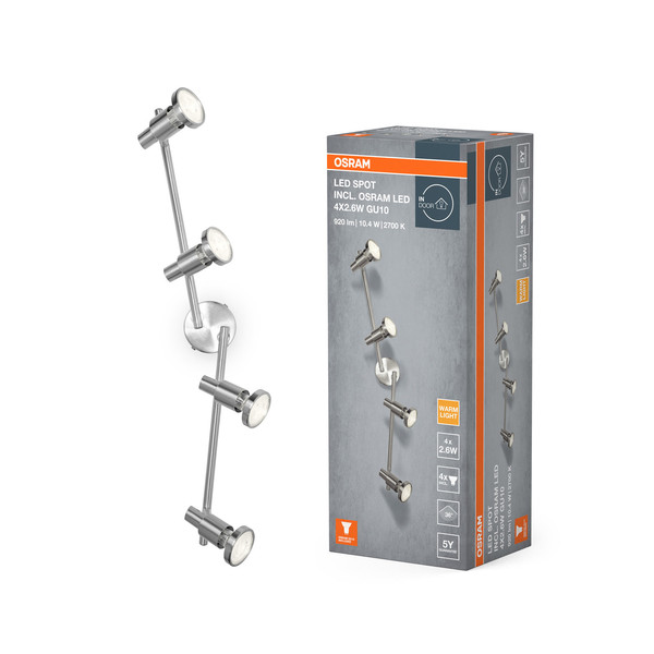 OSRAM LED Spotleuchte LED SPOT BRUSHED SILVER GU10 4 x 2.6W 2700K Warm weiß 4099854473586